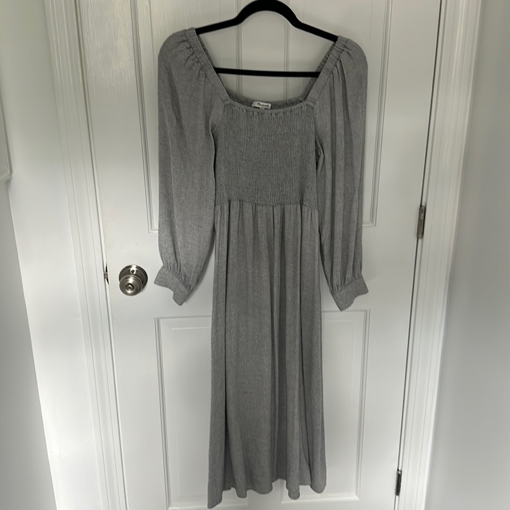 Madewell “Lucie” smock top dress, size small, gray